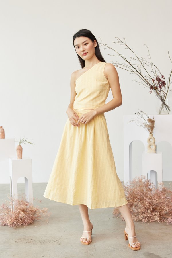 Avery Fluted Skirt in Lemon Yellow