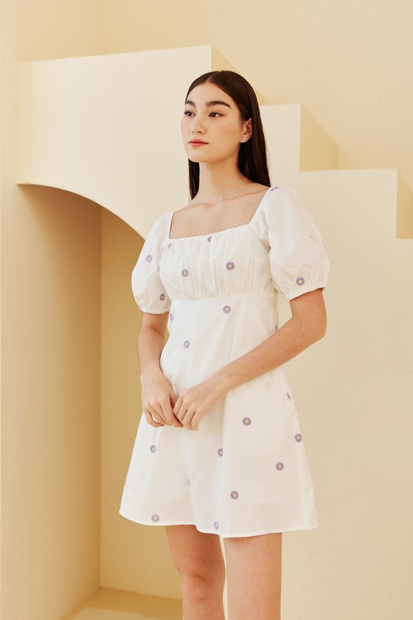 Sabine Embroidered Dress Romper in White