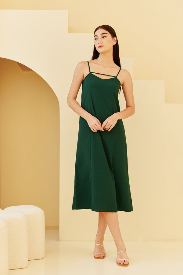 Aubrey Column Two Way Dress in Emerald Green