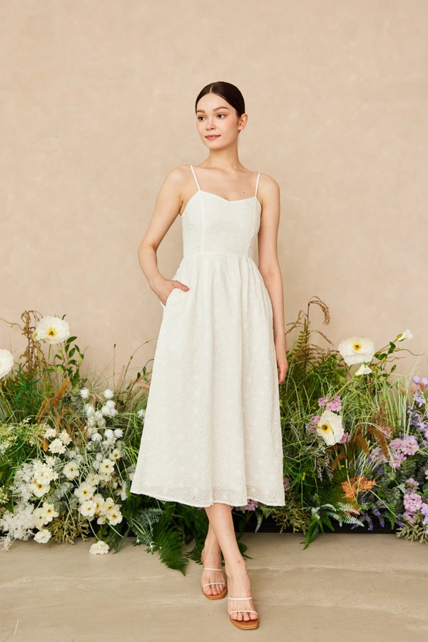 Lindie Embroidered Midi Dress in White