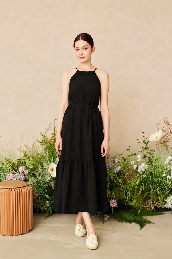 Coralyn Lattice Maxi Dress in Black