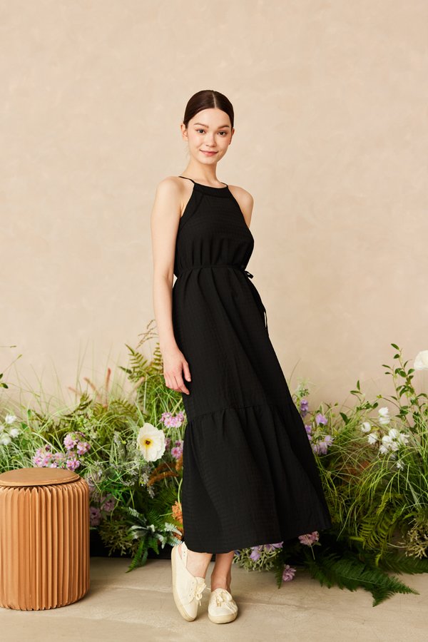 Coralyn Lattice Maxi Dress in Black