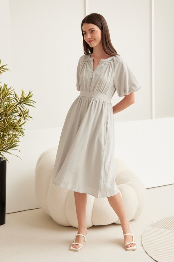 Vivianne Button Midi Dress in Grey