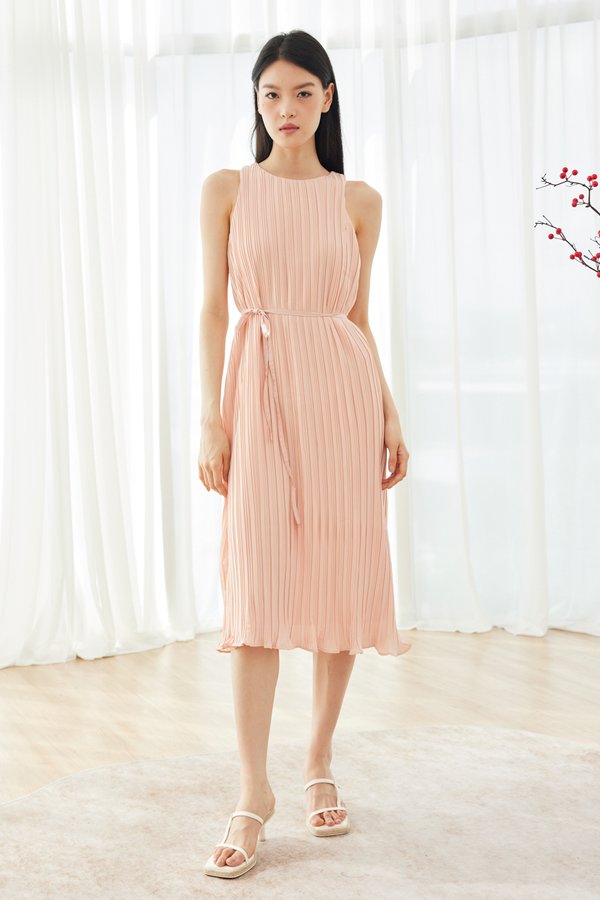 Valeda Pleated Dress in Peach