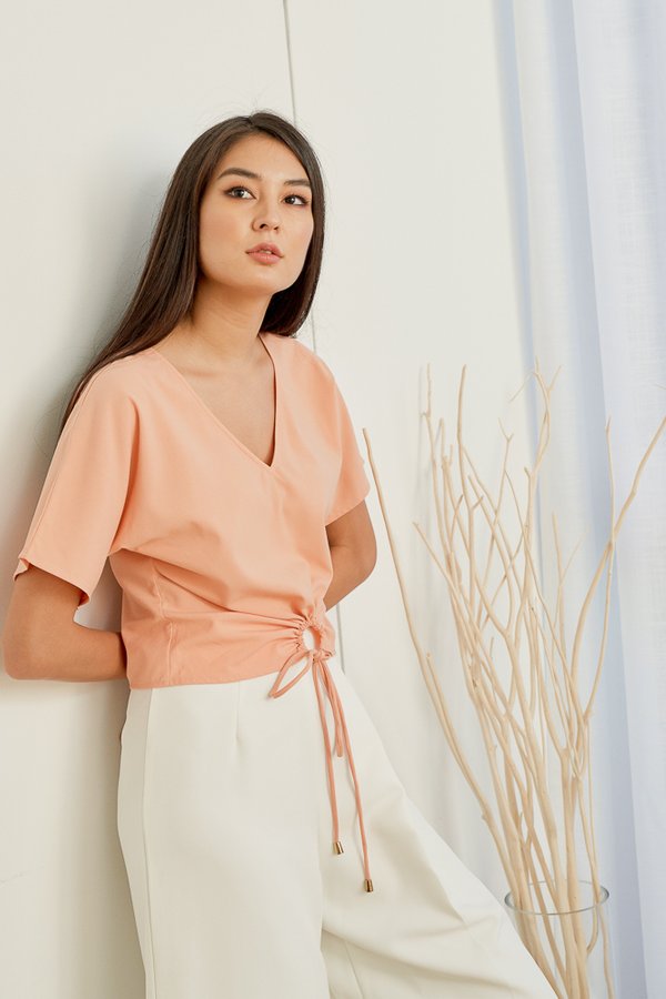 JAMIE Tie Front Cropped Top in Peach, By LVG
