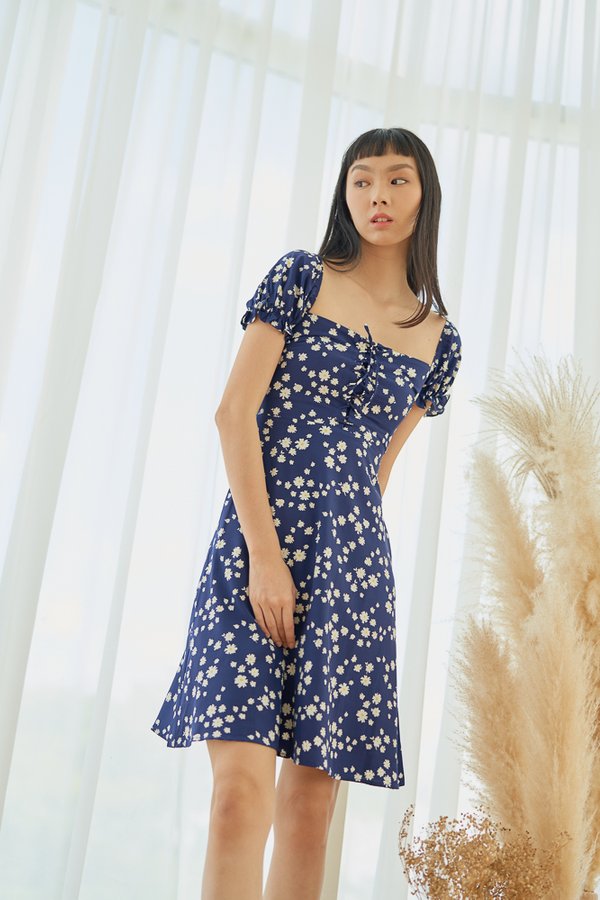 ARIANA Lace-Up Dress in Navy, By LVG