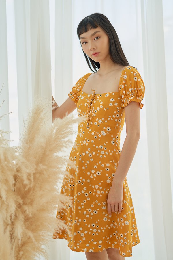 ARIANA Lace-Up Dress in Sunshine, By LVG