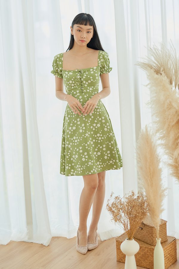 ARIANA Lace-Up Dress in Pistachio, By LVG