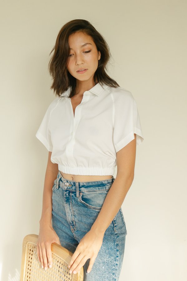 Kara Cropped Shirt Top in White