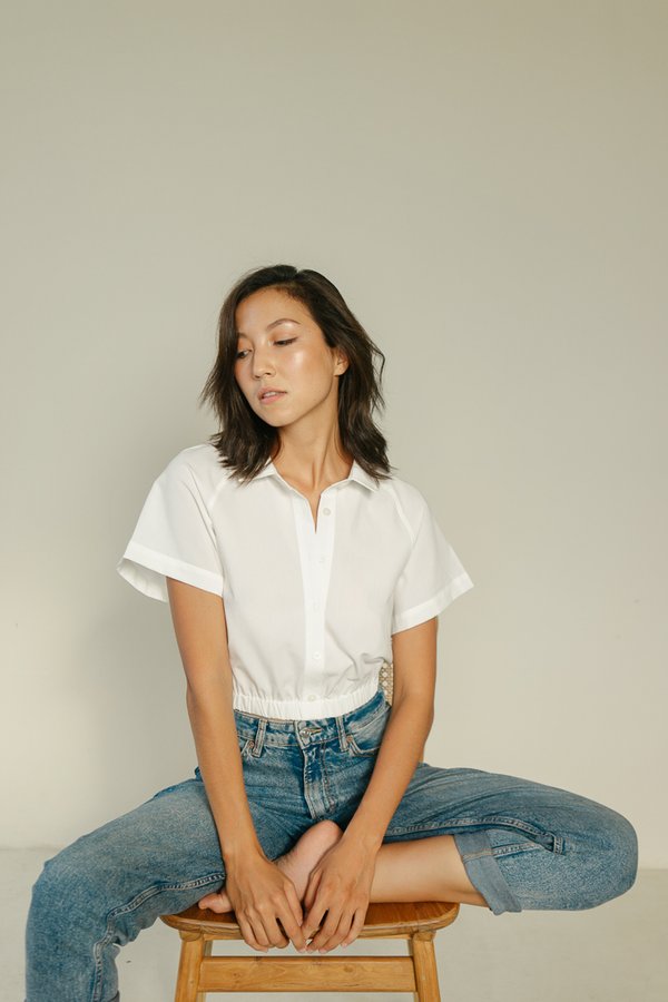 Kara Cropped Shirt Top in White