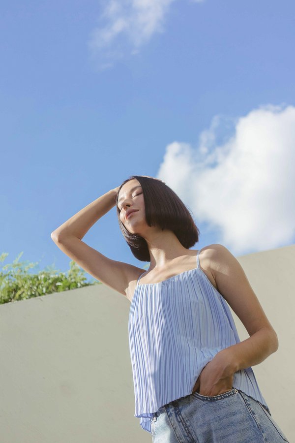 Gisella Pleated Top in Periwinkle Blue