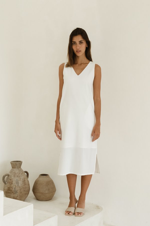 Gaia Two Way Slit Dress in White