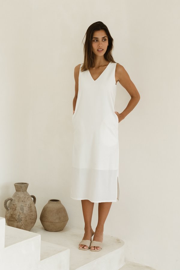 Gaia Two Way Slit Dress in White