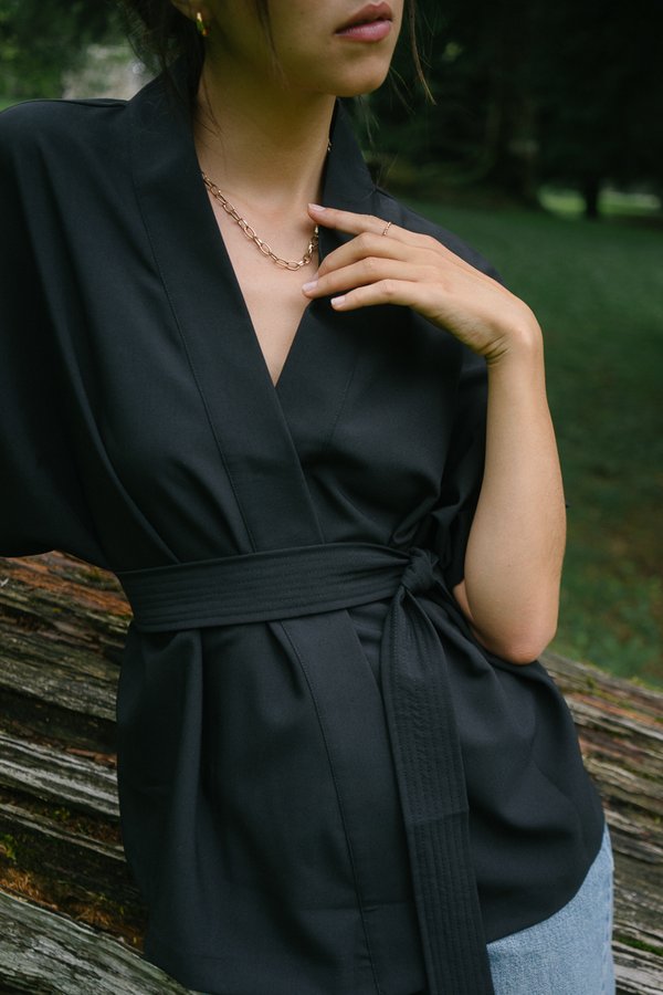 Courtney Kimono Tie Top in Black