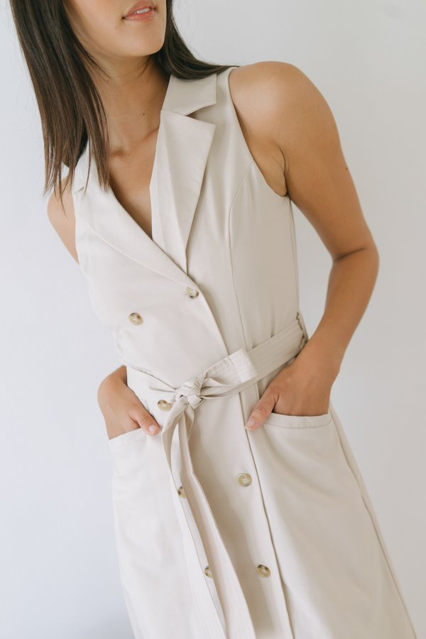 Reissa Trench Coat Dress in Ecru