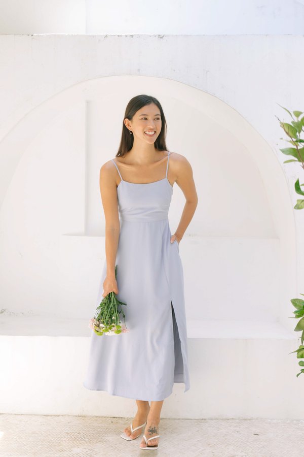 Phyllis Knot Back Maxi Dress in Lilac Grey