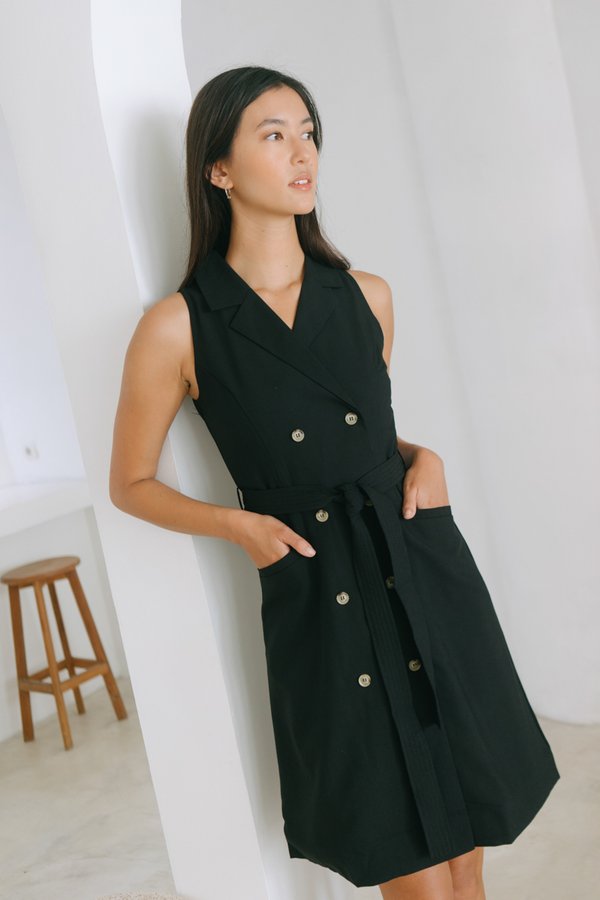 Reissa Trench Coat Dress in Black