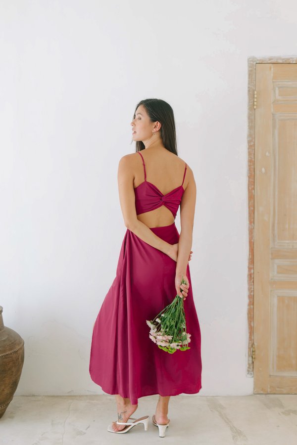 Phyllis Knot Back Maxi Dress in Berry Red
