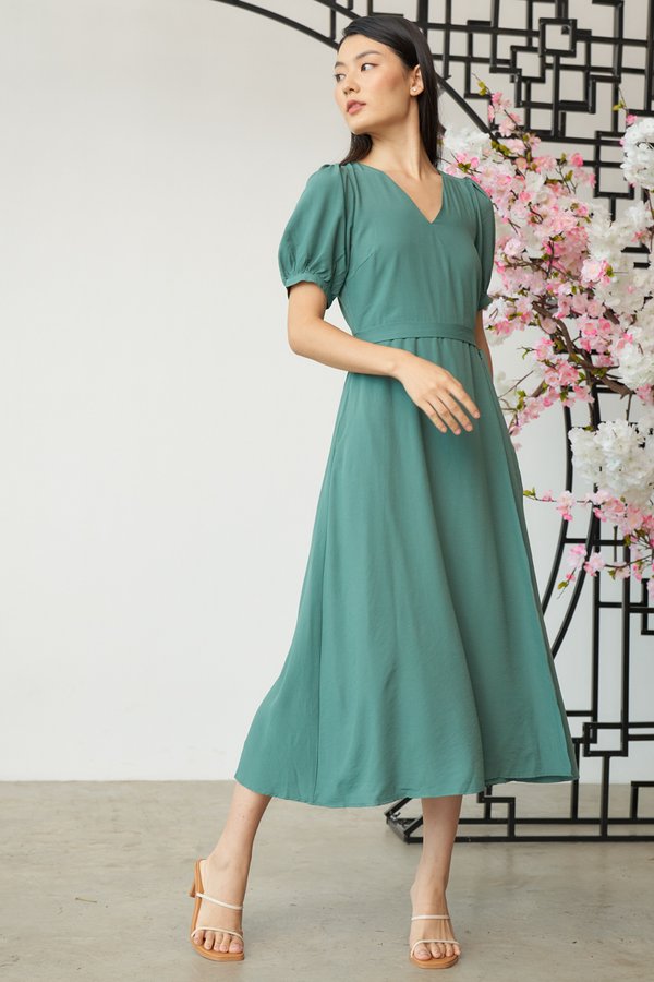 Aria Faux Wrap Dress in Sage Green