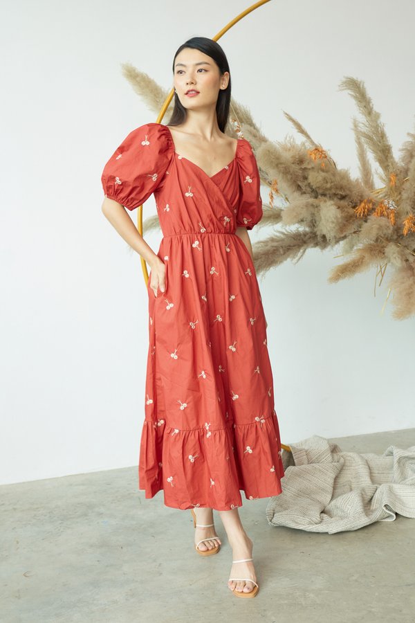 Fayra Embroidered Maxi Dress in Rust