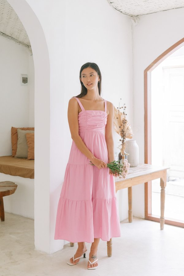 Dianne Ruched Maxi Dress in Pink