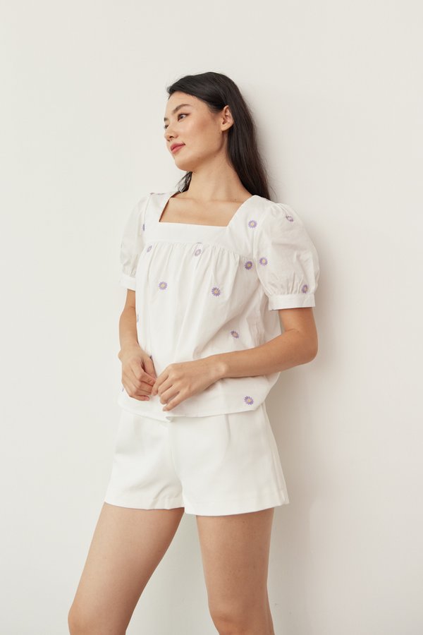 Sofia Embroidered Babydoll Top in White