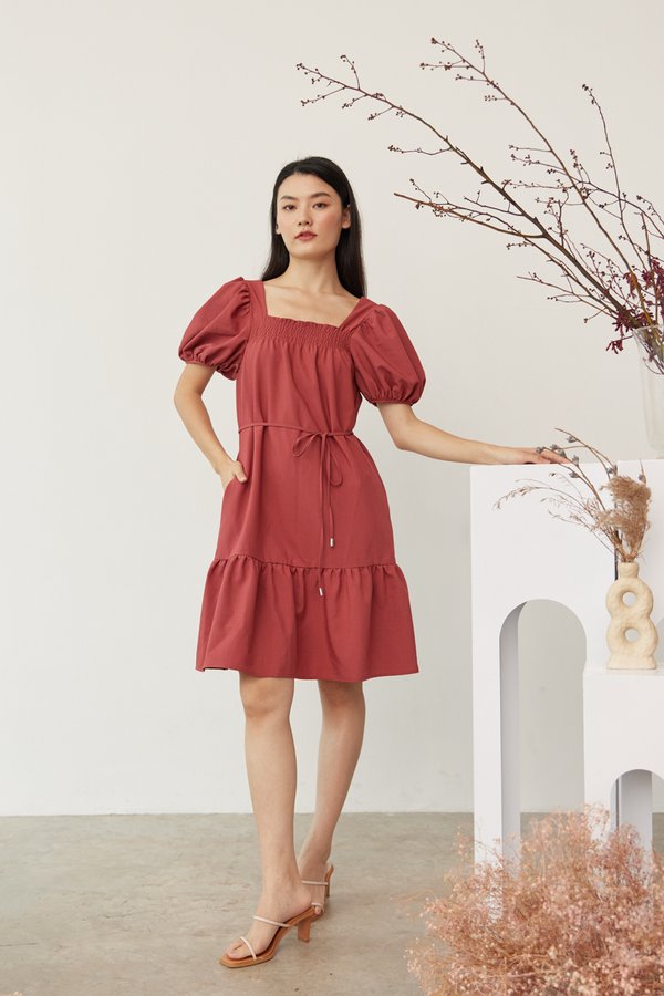 Maegan Dropwaist Dress in Rust